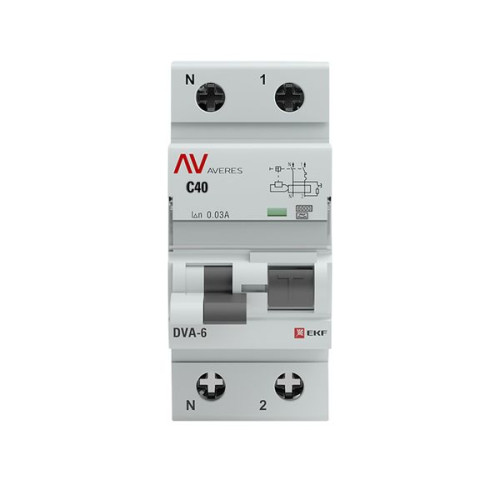 АВДТ DVA-6 1P+N 40А х-ка C 30мА тип A эл-мех. 6кА AVERES EKF АВДТ DVA-6 1P+N 40А х-ка C 30мА тип A эл-мех. 6кА AVERES EKF