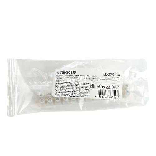 LD225-3A Зажим винтовой изолированный 450В, 3А, 12 пар, полиамид DIY