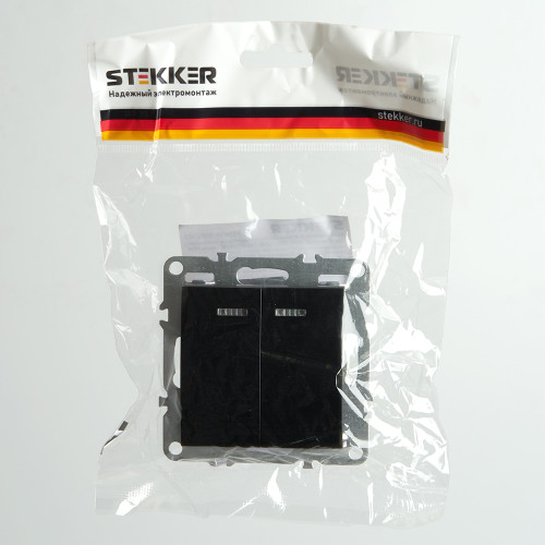Выключатель 2-клавишный с индикатором (механизм), STEKKER, PSW10-9102-03, 250В, 10А, серия Эрна, черный Выключатель 2-клавишный с индикатором (механизм), STEKKER, PSW10-9102-03, 250В, 10А, серия Эрна, черный