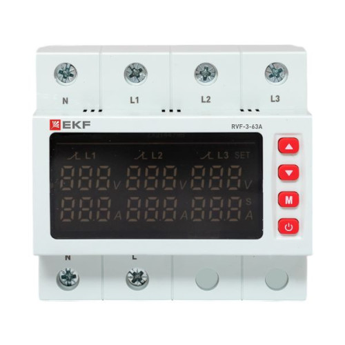 Реле выбора фаз с дисплеем RVF-3-63А EKF Реле выбора фаз с дисплеем RVF-3-63А EKF