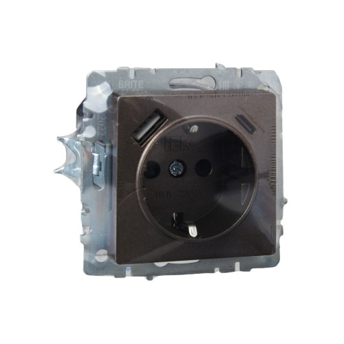 BRITE Розетка 1-местная с заземлением с защитными шторками 16А с USB A+C 18Вт РЮш11-1-БрТБ темная бронза IEK
