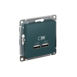 ATLASDESIGN USB РОЗЕТКА A+A, 5В/2,1А, 2х5В/1,05А, механизм, ИЗУМРУД