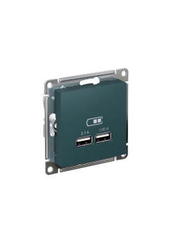 ATLASDESIGN USB РОЗЕТКА A+A, 5В/2,1А, 2х5В/1,05А, механизм, ИЗУМРУД