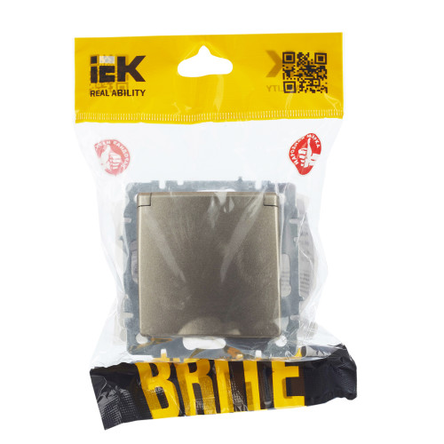 BRITE Розетка 1-местная с заземлением с защитными шторками и крышкой 16А IP44 РСбш10-3-44-БрШ шампань IEK BRITE Розетка 1-местная с заземлением с защитными шторками и крышкой 16А IP44 РСбш10-3-44-БрШ шампань IEK