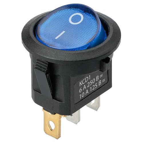 Выключатель клавишный круглый MIRS-101-3-B 250В AC/DC, 1P, 6А, (3с), ON-OFF, черный корпус, синяя клавиша с LED подсветкой TDM Выключатель клавишный круглый MIRS-101-3-B 250В AC/DC, 1P, 6А, (3с), ON-OFF, черный корпус, синяя клавиша с LED подсветкой TDM