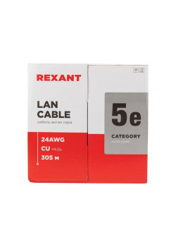 Кабель витая пара U/UTP кат.5E 4х2х24AWG solid CU ZH нг(А)-HF OUTDOOR черн. (305м) Rexant 01-0065