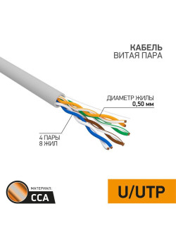 Кабель витая пара U/UTP кат.5E 4х2х24AWG медь сер. (уп.25м) PROCONNECT 01-0043-3-25