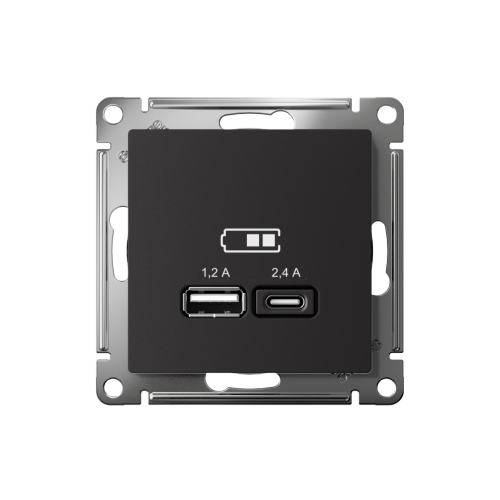 ATLASDESIGN USB РОЗЕТКА А+С, 5В/2,4А, 2х5В/1,2А, механизм, КАРБОН