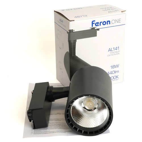 Светодиодный светильник Feron.ONE AL141 трековый однофазный на шинопровод 18W 4000K 35 градусов черный Светодиодный светильник Feron.ONE AL141 трековый однофазный на шинопровод 18W 4000K 35 градусов черный