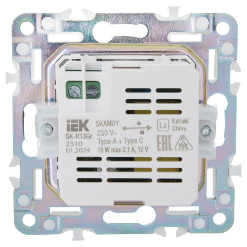 SKANDY Розетка USB A+C 18Вт SK-R13Gr серый IEK SKANDY Розетка USB A+C 18Вт SK-R13Gr серый IEK