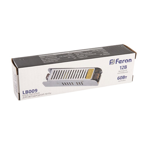 Трансформатор электронный для светодиодной ленты 60W 12V (драйвер), LB009 FERON Трансформатор электронный для светодиодной ленты 60W 12V (драйвер), LB009 FERON