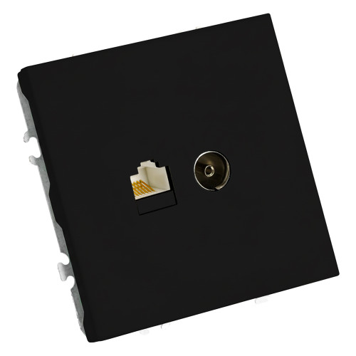Розетка TV + компьютерная RJ-45 (механизм), STEKKER, RST00-5106-05, серия Эмили, черный уголь, soft touch Розетка TV + компьютерная RJ-45 (механизм), STEKKER, RST00-5106-05, серия Эмили, черный уголь, soft touch