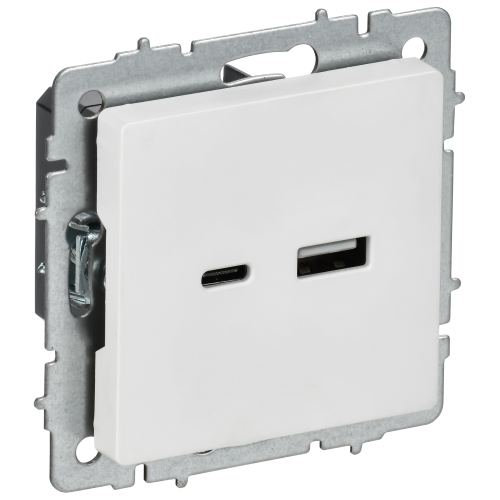 BRITE Розетка USB A+C 18Вт РЮ11-1-БрАБ арктический белый IEK