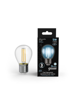 Лампа светодиодная филаментная Black Filament 5Вт P45 шар 4100К нейтр. бел. E27 450лм GAUSS 105802205