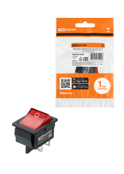 Выключатель клавишный KCD4-201N 250В AC/DC, 2P, 16А, (4с), ON-OFF, черный корпус, красная клавиша с LED подсветкой TDM