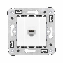Компьютерная розетка RJ-45 без шторки в стену, кат.6A одинарная, Avanti, белое облако