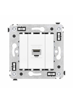 Компьютерная розетка RJ-45 без шторки в стену, кат.6A одинарная, Avanti, белое облако