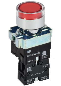 Кнопка управления LAY5-BW3461 с подсветкой красный 1NO IEK