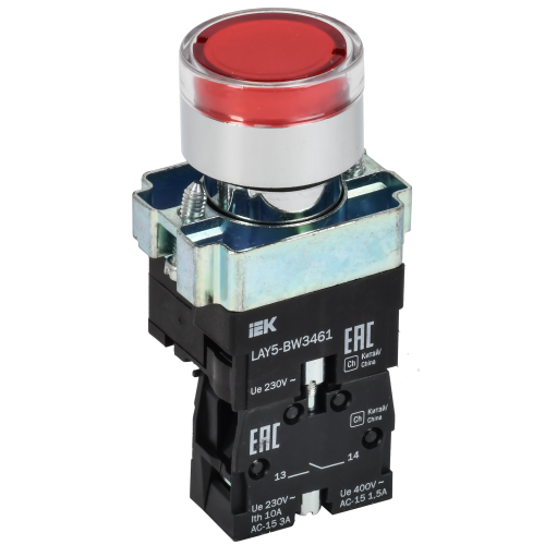 Кнопка управления LAY5-BW3461 с подсветкой красный 1NO IEK
