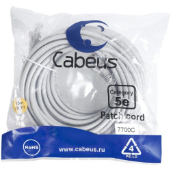 Патч-корд Cabeus PC-UTP-RJ45-CAT.5E-15M U/UTP RJ-45 вил.-вилка RJ-45 кат.5E 15м серый ПВХ