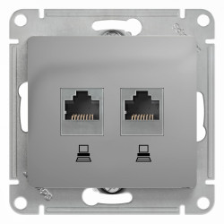 GLOSSA РОЗЕТКА двойная компьютерная RJ45+RJ45 кат. 5e, механизм, АЛЮМИНИЙ