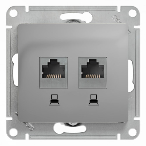 GLOSSA РОЗЕТКА двойная компьютерная RJ45+RJ45 кат. 5e, механизм, АЛЮМИНИЙ