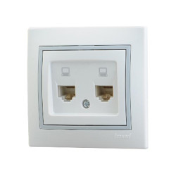 Розетка компьютерная 2-м СП Mira RJ45 16А IP20 с сер. вставкой бел. LEZARD 701-0215-141