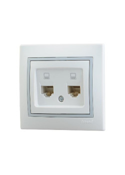 Розетка компьютерная 2-м СП Mira RJ45 16А IP20 с сер. вставкой бел. LEZARD 701-0215-141