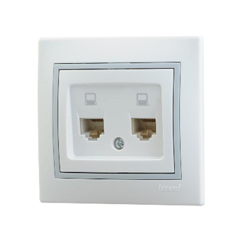 Розетка компьютерная 2-м СП Mira RJ45 16А IP20 с сер. вставкой бел. LEZARD 701-0215-141