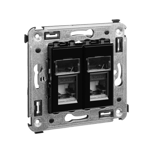 Компьютерная розетка RJ-45 в стену, кат.6А двойная, Avanti, черный квадрат Компьютерная розетка RJ-45 в стену, кат.6А двойная, Avanti, черный квадрат