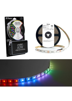 Светодиодная LED лента Feron LS606, 60SMD(5050)/m 14.4W/m 12V 3m RGB с адаптером с вилкой, контроллером с пультом в комплекте