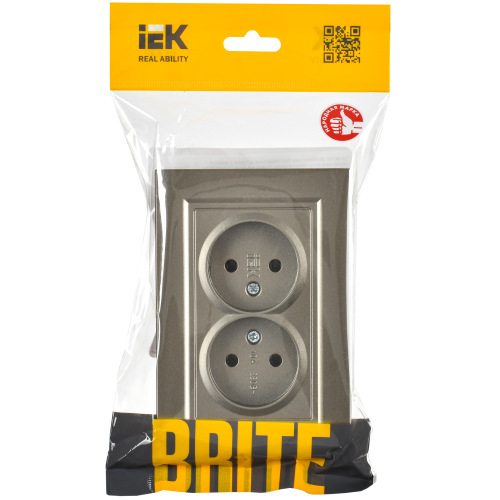 BRITE Розетка 2-местная без заземления без защитных шторок 10А в сборе РС12-2-БрШ шампань IEK