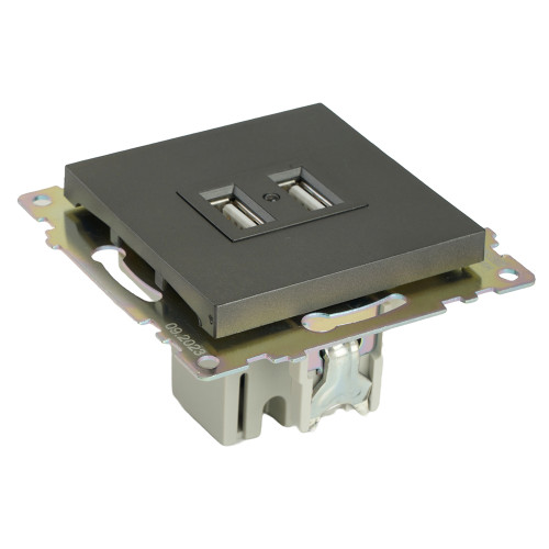 Розетка 2-местная USB (механизм), 250В, 2,1А, серия Катрин, графит, GLS10-7115-06 Розетка 2-местная USB (механизм), 250В, 2,1А, серия Катрин, графит, GLS10-7115-06