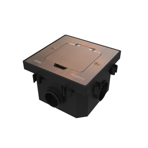 MultiDesk Лючок с розеткой 2К+З, 16А/250В, IP44 с коробкой для бетонных полов Медь, тип MDK21