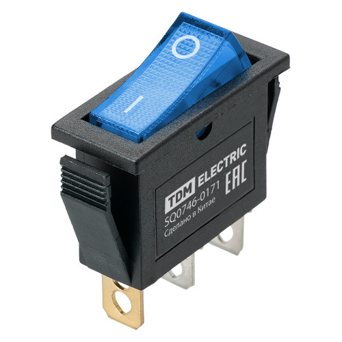 Выключатель клавишный IRS-101N 250В AC/DC, 1P, 15А, (3с), ON-OFF, черный корпус, синяя клавиша с LED подсветкой TDM Выключатель клавишный IRS-101N 250В AC/DC, 1P, 15А, (3с), ON-OFF, черный корпус, синяя клавиша с LED подсветкой TDM