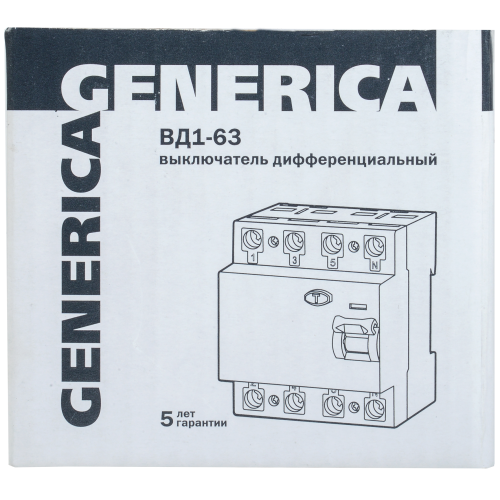 Выключатель дифференциальный (УЗО) ВД1-63 4Р 16А 30мА GENERICA
