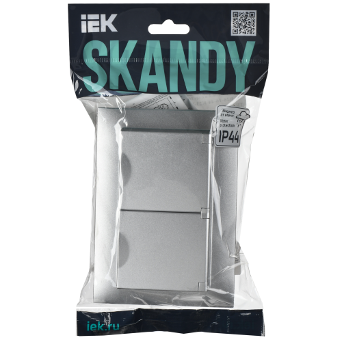 SKANDY Розетка 2-местная и крышкой 16А в сборе IP44 SK-R12S серебряный IEK