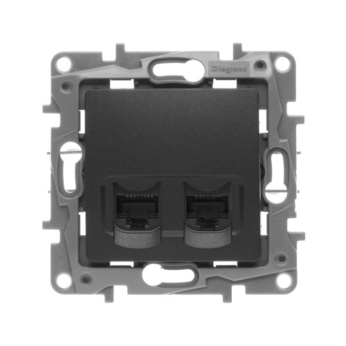 ETIKA Розетка компьютерная двойная RJ45 категория 5Е UTP антрацит ETIKA Розетка компьютерная двойная RJ45 категория 5Е UTP антрацит