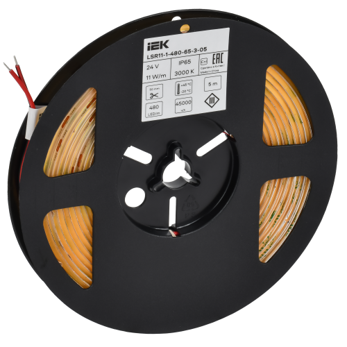 Лента светодиодная 5м COB 480LED/м 11Вт/м IP65 ширина 8мм 24В теплый белый IEK Лента светодиодная 5м COB 480LED/м 11Вт/м IP65 ширина 8мм 24В теплый белый IEK