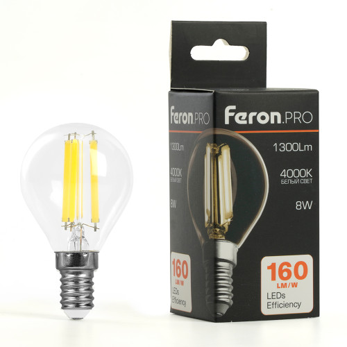 Лампа светодиодная Feron.PRO LB-1708 Шарик E14 1300LM 8W 175-265V 4000K Лампа светодиодная Feron.PRO LB-1708 Шарик E14 1300LM 8W 175-265V 4000K