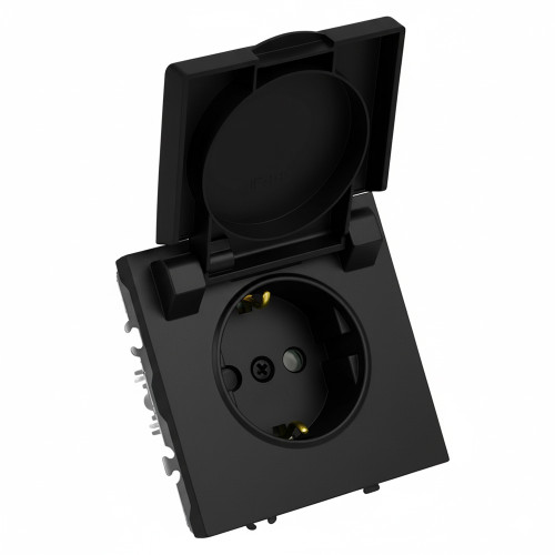 Розетка 1-местная с крышкой с защ. штор, STEKKER, с/з, IP42, 250В, 16А, серия Эмили, RST16-5112-05, черный уголь, soft touch Розетка 1-местная с крышкой с защ. штор, STEKKER, с/з, IP42, 250В, 16А, серия Эмили, RST16-5112-05, черный уголь, soft touch
