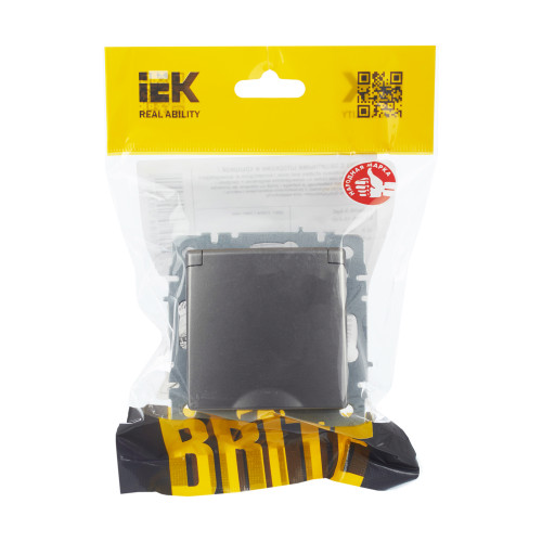 BRITE Розетка 1-местная с заземлением с защитными шторками и крышкой 16А IP20 РСбш10-3-БрС сталь IEK BRITE Розетка 1-местная с заземлением с защитными шторками и крышкой 16А IP20 РСбш10-3-БрС сталь IEK