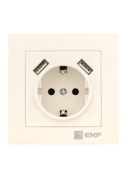 Валенсия розетка 1-местная с/з 16А кремовая с защ. штор. с 2 USB 2,1А EKF