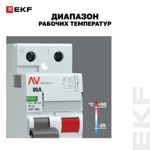 ВДТ DV 2P (S) 80А 100мА тип AC эл-мех 10kA AVERES EKF ВДТ DV 2P (S) 80А 100мА тип AC эл-мех 10kA AVERES EKF