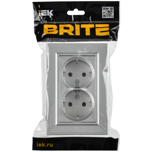 BRITE Розетка 2-местная с заземлением без защитных шторок плоская 16А в сборе РСПл12-3-БрА алюминий IEK BRITE Розетка 2-местная с заземлением без защитных шторок плоская 16А в сборе РСПл12-3-БрА алюминий IEK