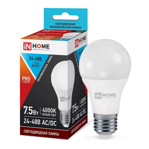 Лампа светодиодная низковольтная LED-MO-PRO 7.5Вт грушевидная 4000К нейтр. бел. E27 600лм 24-48В IN HOME 4690612031521