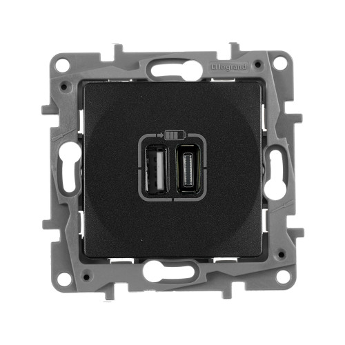 ETIKA Розетка USB A+C 15Вт антрацит ETIKA Розетка USB A+C 15Вт антрацит