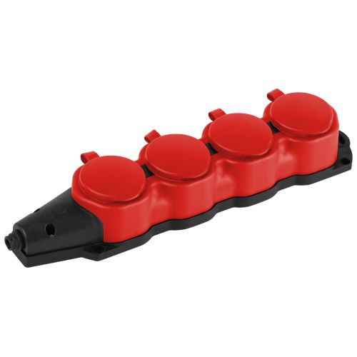 Колодка ЭРА KX-4e-RED-IP44 каучуковая с заземлением 4 розетки 16A IP44 красн. Эра Б0068456