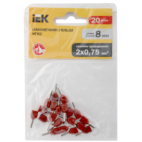 Наконечник НШВИ(2) 0,75-8 темно-красный (20шт/упак) IEK Наконечник НШВИ(2) 0,75-8 темно-красный (20шт/упак) IEK