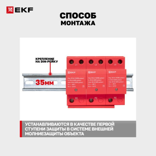 УЗИП Класс 1 Iimp 25kA (10/350μs) 3P EKF
